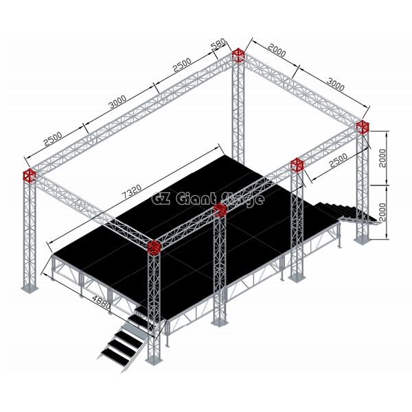 8m x 5m x 4m flat roof truss stage for led screen display